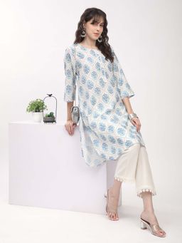 R&B - Multi Color Women Polyester Regular Fit Round Neck Printed Kurta