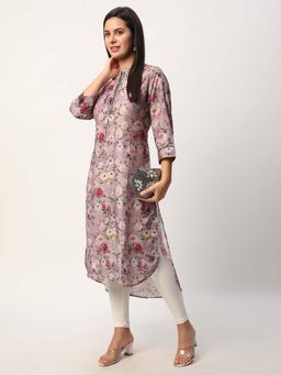 R&B - Multi Color Women Polyester Regular Fit Mandarin Collar Printed Kurta