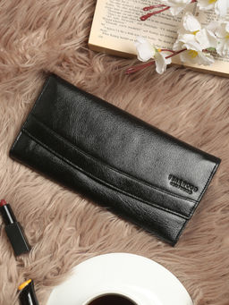 Teakwood - Women Black Solid Two Fold Leather Wallet