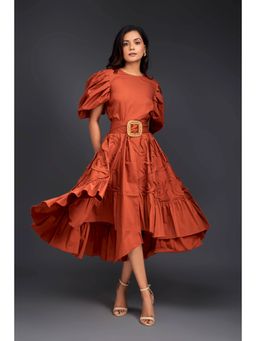 Deepika Arora - Rust Embroidered Top with Skirt and Belt (Set of 3)