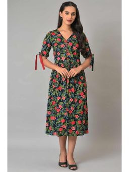 Aurelia - Navy Blue A-line Floral Printed Summer Dress