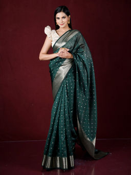 EXCLUSIVA - Green Zari Woven Work Banarasi Saree with Unstitched Blouse