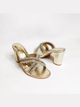 THE ALTER - Criss Cross Gold Embellished Block Heels