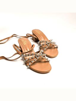 THE ALTER - Embellished Nude Tie Ups Block Heels