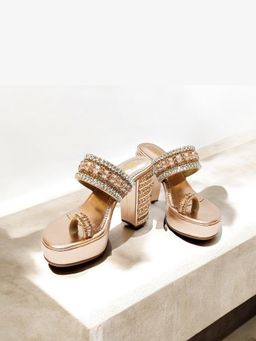 THE ALTER - Inara Rose Gold Embellished Platform Block Heels