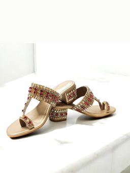 THE ALTER - Ira Embellished Gold Block Heels