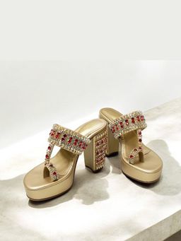 THE ALTER - Ira Gold Embellished Platform Block Heels