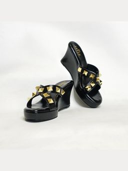 THE ALTER - Criss Cross Black Studded Wedges