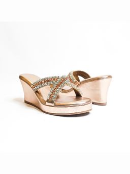 THE ALTER - Criss Cross Rose Gold Embellished Wedges