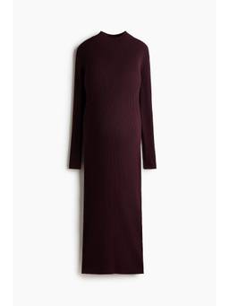 H&M - Women Maroon Mama Rib-Knit Round Neck Dress