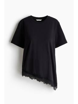 H&M - Women Black Mama Lace-Trimmed T-Shirt