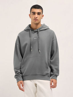 The Bear House - Men Relaxed Fit Grey Solid Casual Hoodie