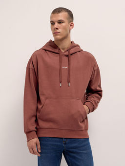 The Bear House - Men Relaxed Fit Rust Solid Casual Hoodie