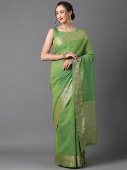 Odette - Green Festive Cotton Silk Woven Design Saree with Unstitched Blouse