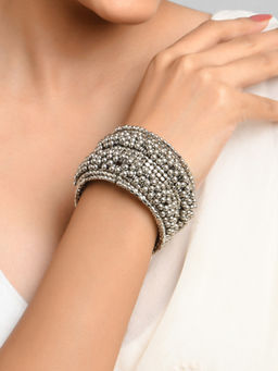 Fida - Wedding Ethnic Silver Beaded Kada Bracelets for Women