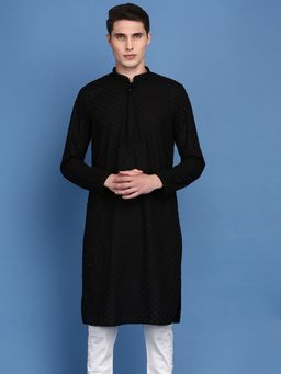 Sanwara - Mens Black Chikankari Long Sleeve Cotton Designer Kurta