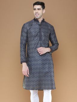 Sanwara - Mens Woven Deep Blue Designer Jacquard Kurta