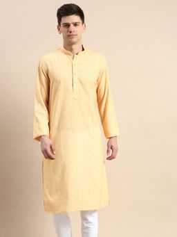 Sanwara - Mens Printed Floral Yellow Straight Cut Kurta