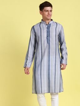 Sanwara - Striped Blue Straight Cut Cotton Kurta for Men