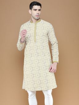 Sanwara - Stylish Traditional Light Yellow Chikankari Cotton Kurta for Men