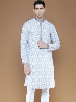 Sanwara - Stylish Traditional Blue Chikankari Cotton Kurta for Men