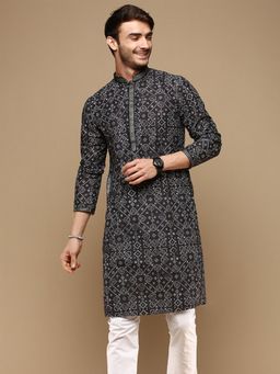 Sanwara - Stylish Traditional Black Chikankari Cotton Kurta for Men