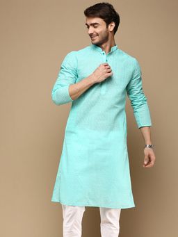 Sanwara - Chic Classic Mens Sky Blue Chikankari Designer Cotton Kurta