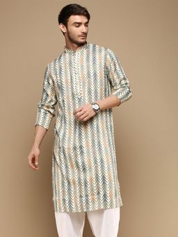 Sanwara - Mens Trendy Zigzag Grey Printed Cotton Stylish Kurta