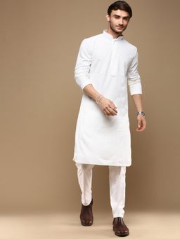 Sanwara - Dapper Dazzling White Chikankari Party Cotton Kurta with Churidar Pyjama (Set of 2)