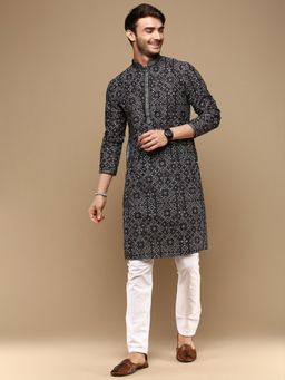 Sanwara - Dapper Dazzling Mens Black Chikankari Party Cotton Kurta with Pyjama (Set of 2)