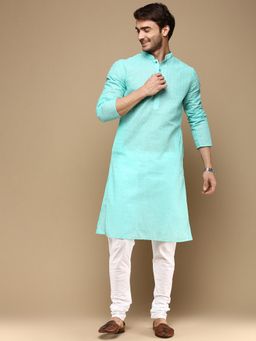 Sanwara - Chic Classic Mens Sky Blue Chikankari Cotton Kurta with Churidar Pyjama (Set of 2)