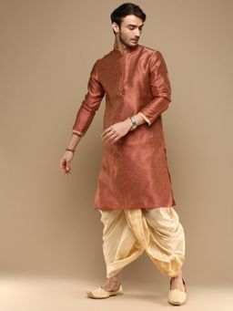 Sanwara - Unleash Your Style with Mens Red Jacquard Designer Kurta with Dhoti (Set of 2)