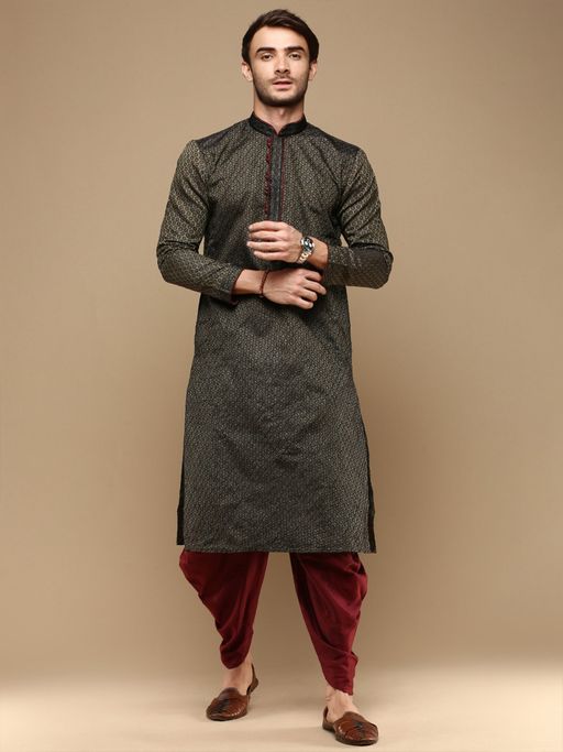 Sanwara Unleash Your Style with Mens Green Jacquard Designer Kurta with Dhoti (Set of 2)