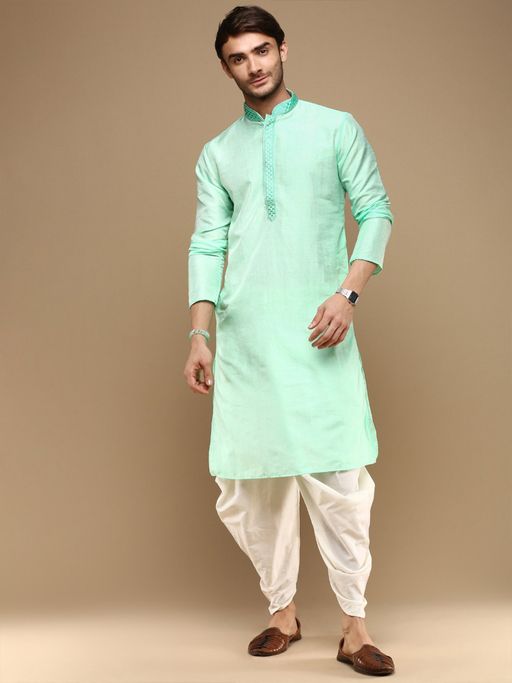 Sanwara Unleash Your Style with Mens Sky Blue Jacquard Designer Kurta with Dhoti (Set of 2)