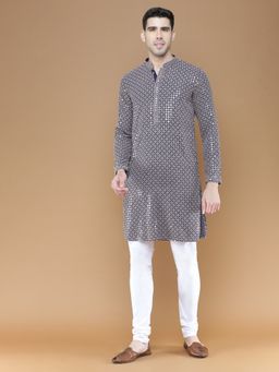Sanwara - Mens Sequins Blue Chikankari Party Wear Cotton Kurta with Churidar Pyjama (Set of 2)