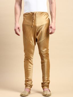 Sanwara - Mens Solid Deep Beige Colour Art Silk Churidar Pyjamas