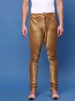 Sanwara - Mens Solid Deep Golden Colour Art Silk Churidar Pyjamas