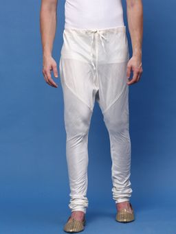 Sanwara - Solid Off-White Art Silk Churidar Pyjamas for Men