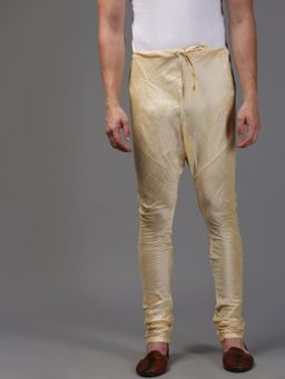 Sanwara - Mens Solid Beige Colour Art Silk Churidar Pyjamas