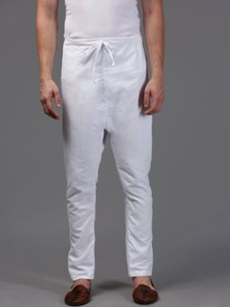 Sanwara - Mens Solid White Colour Art Silk Pyjamas