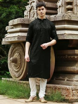 Sanwara - Mens Olive Sequins Work Wedding Collection Kurta