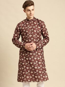 Sanwara - Mens Printed Designer Brown Cotton Kurta