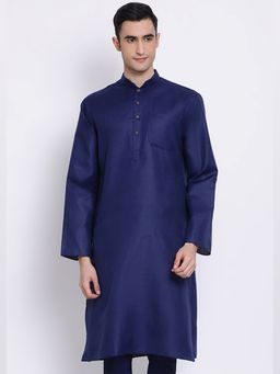 Sanwara - Mens Solid Casual Festive Deep Blue Cotton Kurta