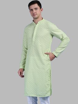 Sanwara - Mens Light Green Chikankari Designer Cotton Kurta