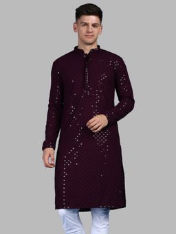 Sanwara - Mens Sequins Purple Chikankari Party Wear Cotton Kurta