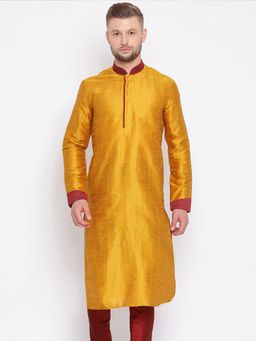 Sanwara - Mens Woven Festive Yellow Jacquard Kurta
