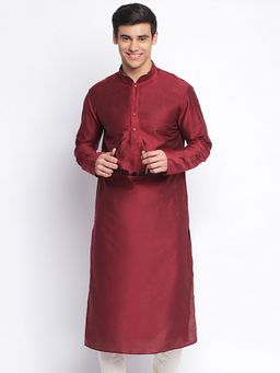 Sanwara - Mens Solid Festive Wear Maroon Cotton Kurta