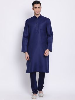 Sanwara - Blue Mens Casual Festive Art Silk & Comfortable Kurta with Churidar Pyjama (Set of 2)