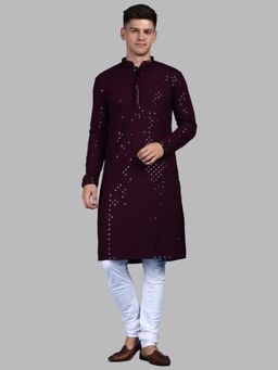Sanwara - Sparkling Mens Purple Sequins Ethnic Party Kurta with Churidar Pyjama (Set of 2)