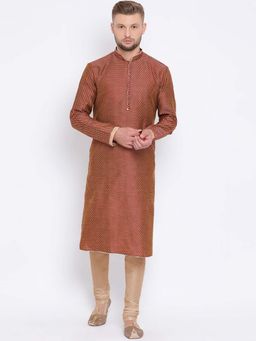 Sanwara - Mens Maroon Unveiled Woven Jacquard Fabric Kurta with Churidar Pyjama (Set of 2)